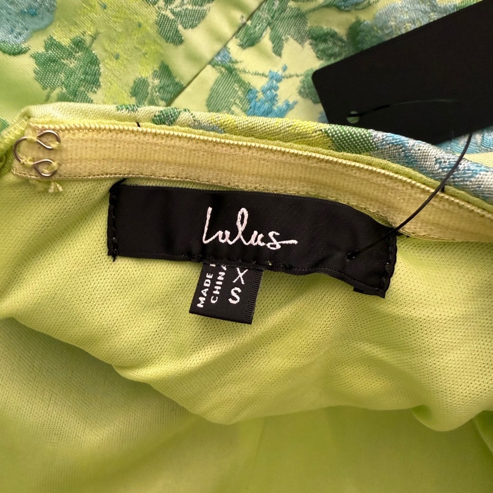 Lulus Lime Green Blue Floral Halter Mini Dress XS Backless - Picture 5 of 8